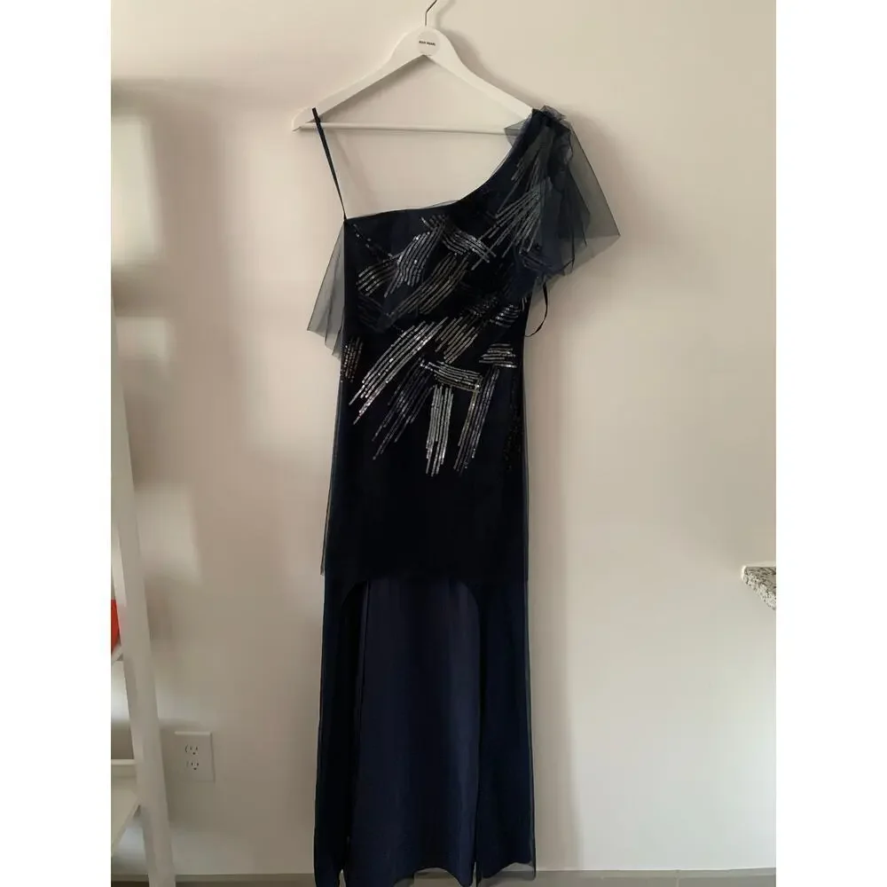 BCBG High Low Maxi Sequin Silk Tulle One Shoulder Dress Size 6 NWT - Picture 1 of 4